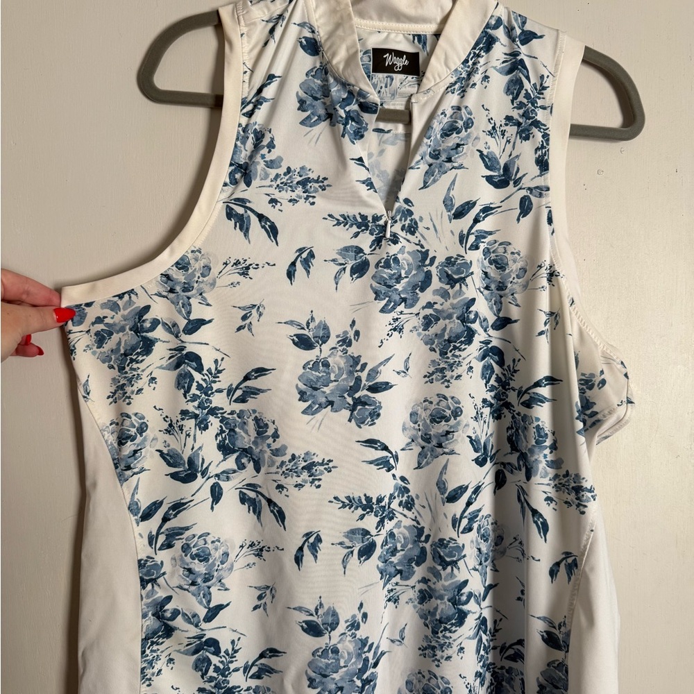 Wrangler White Tank Top with Blue Floral Print